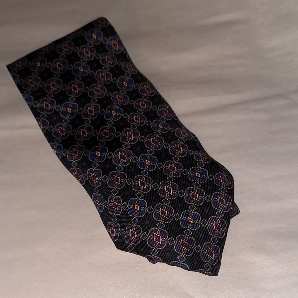 Christian Dior Monsieur Black And Purple Patterned Tie, Like New.